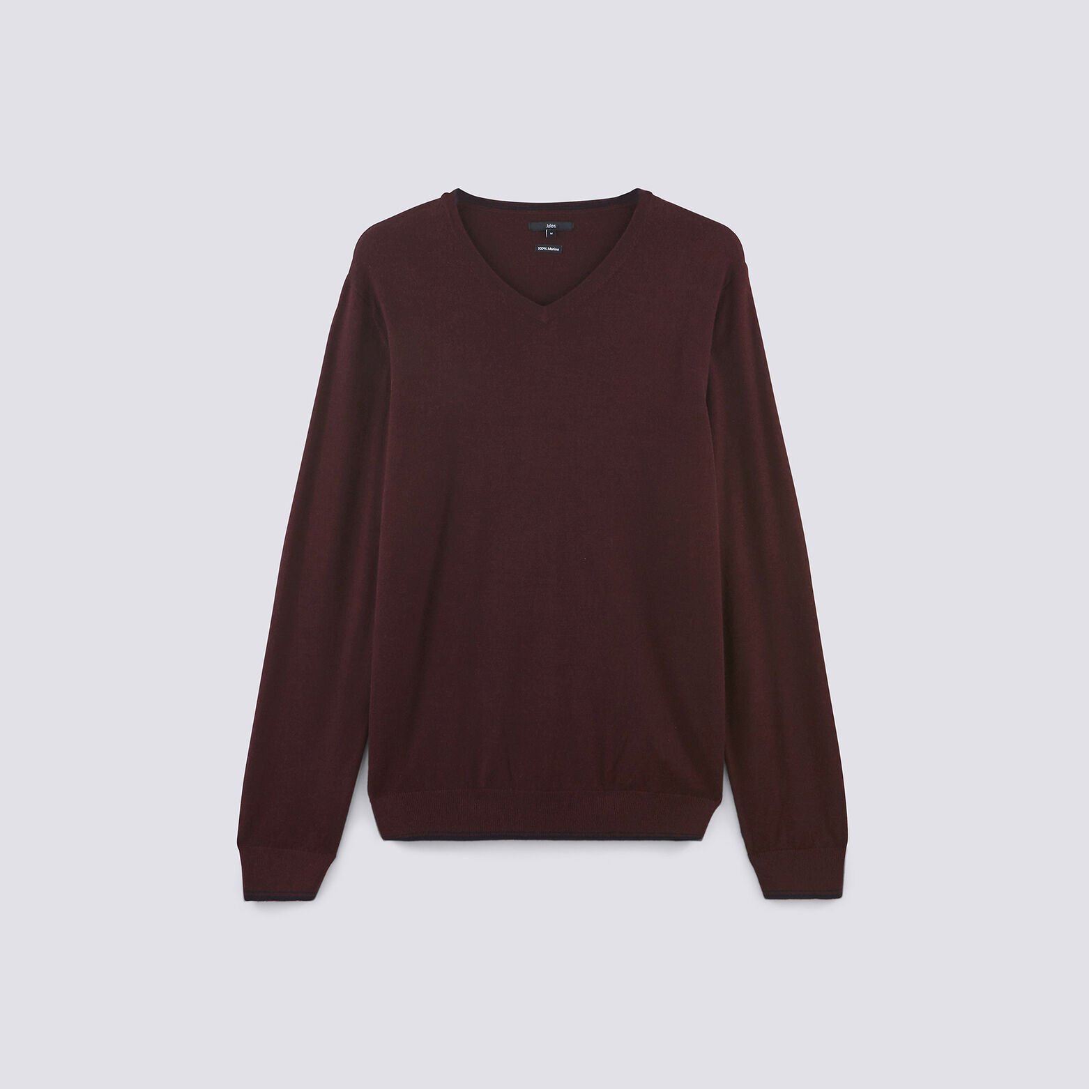 Pull laine mérinos uni col V