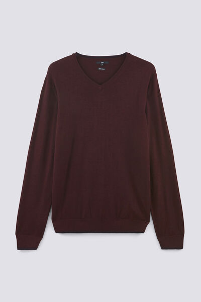 Pull laine mérinos uni col V