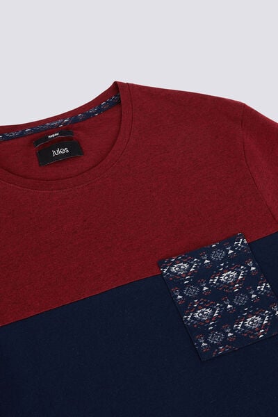 Tee shirt colorblock poche imprimée
