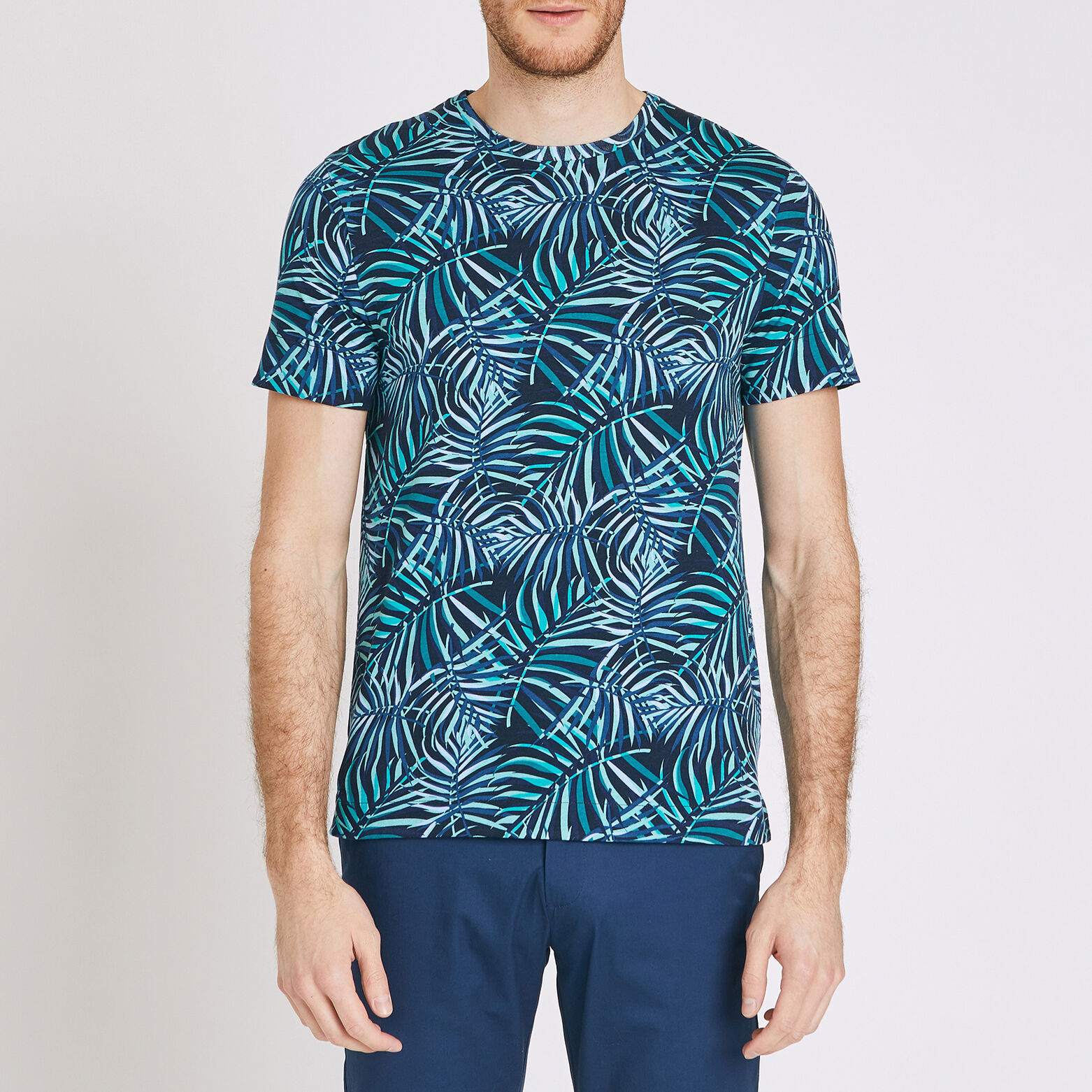 Tee shirt col rond motif feuillage