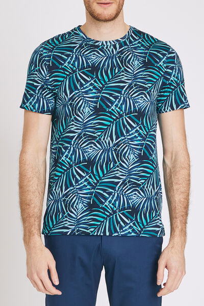 Tee shirt col rond motif feuillage