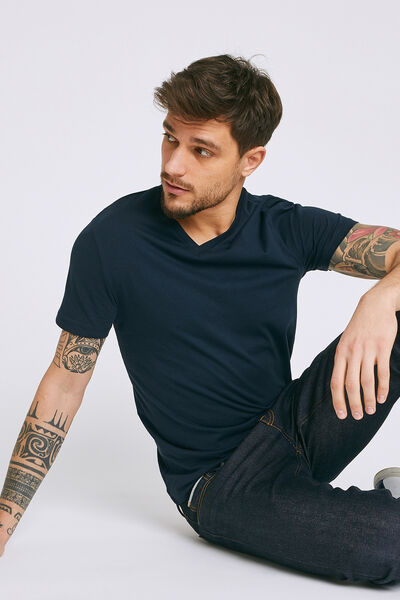 Tee-shirt uni col V slim