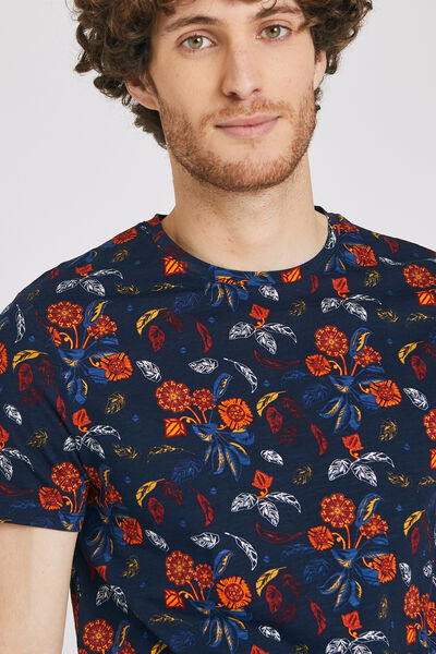 Tee shirt col rond motif feuri