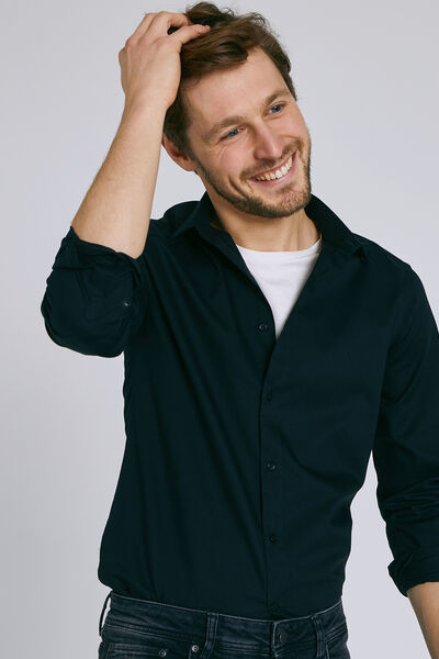 Chemise slim repassage facile Stay black/white en 
