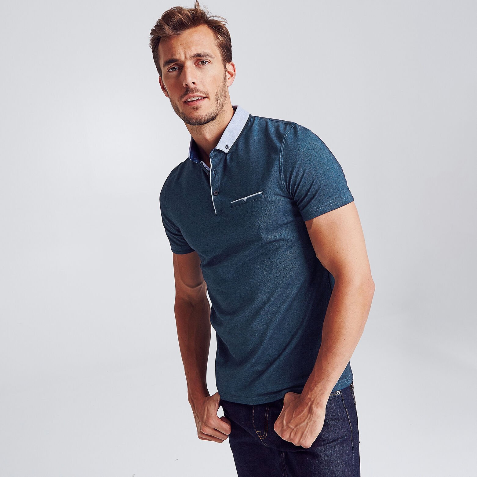 Polo manche courte col oxford