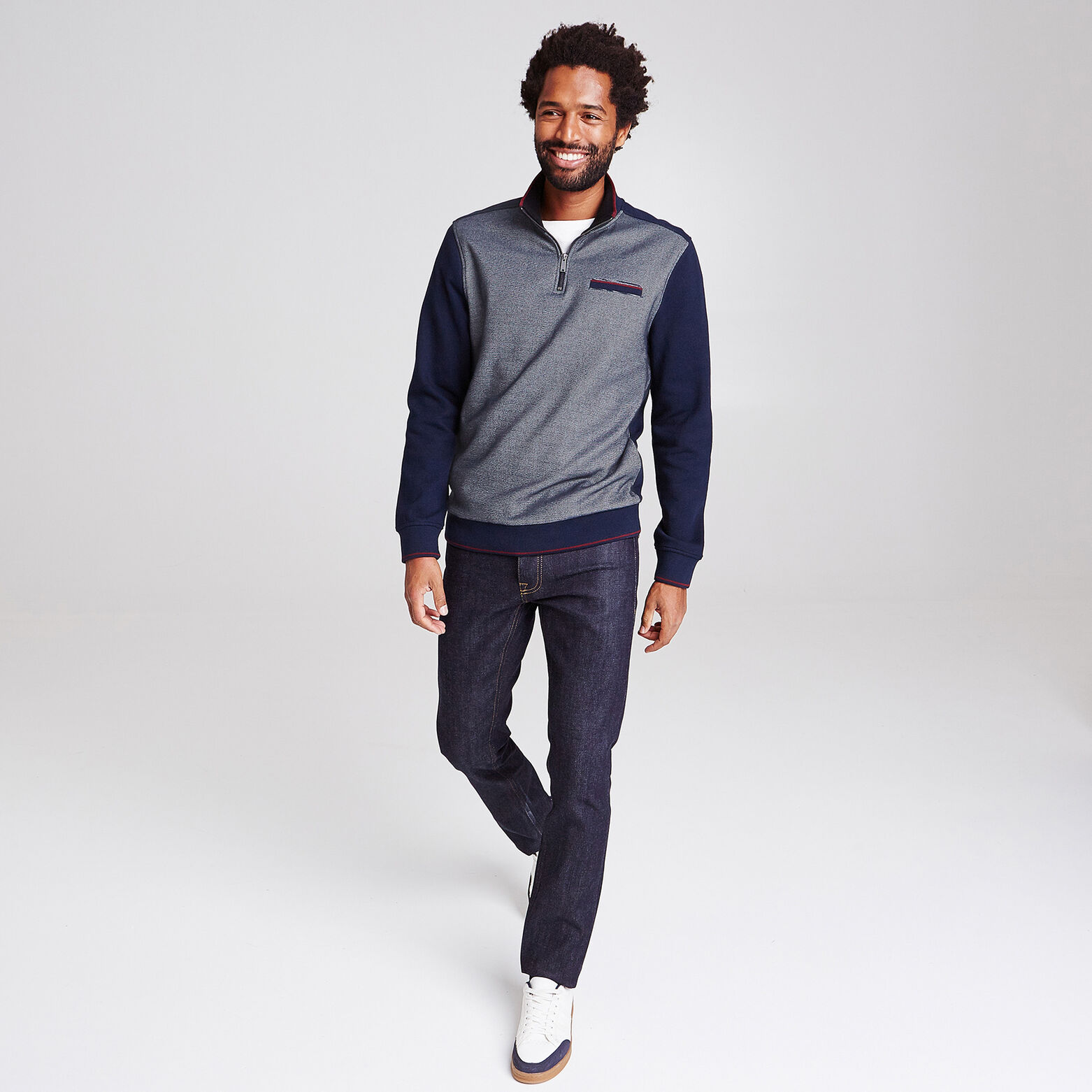 Sweat bi-matière col montant