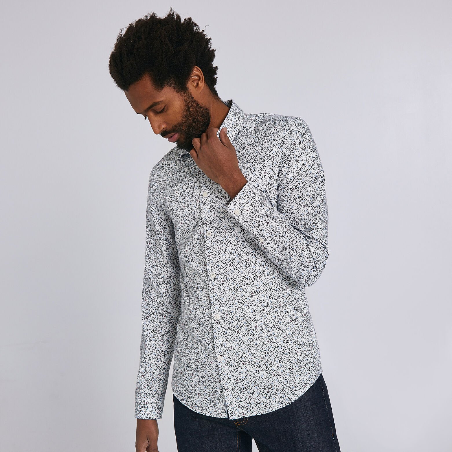 Chemise extra slim imprimé floral coton