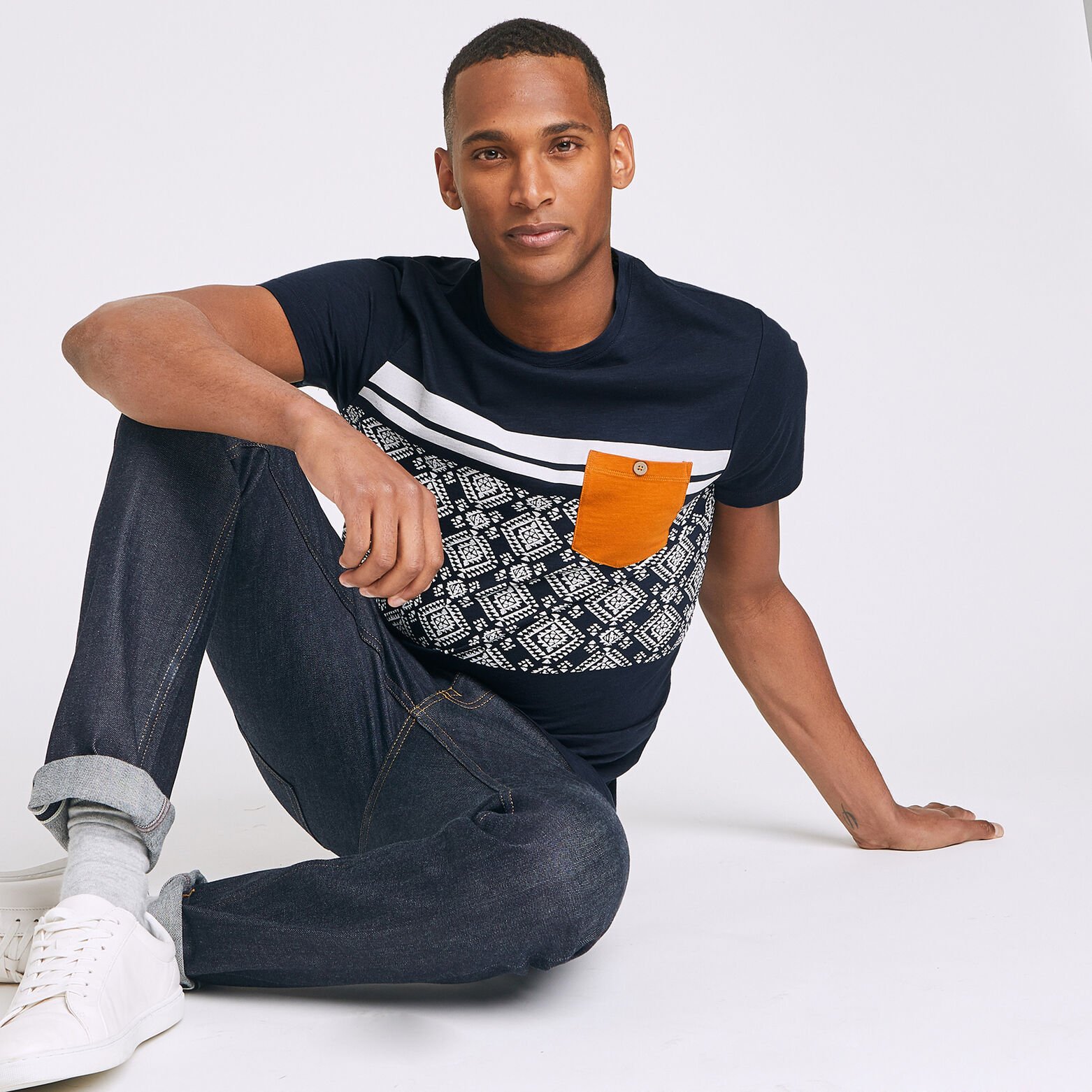 T-shirt colorblock imprimé aztèque