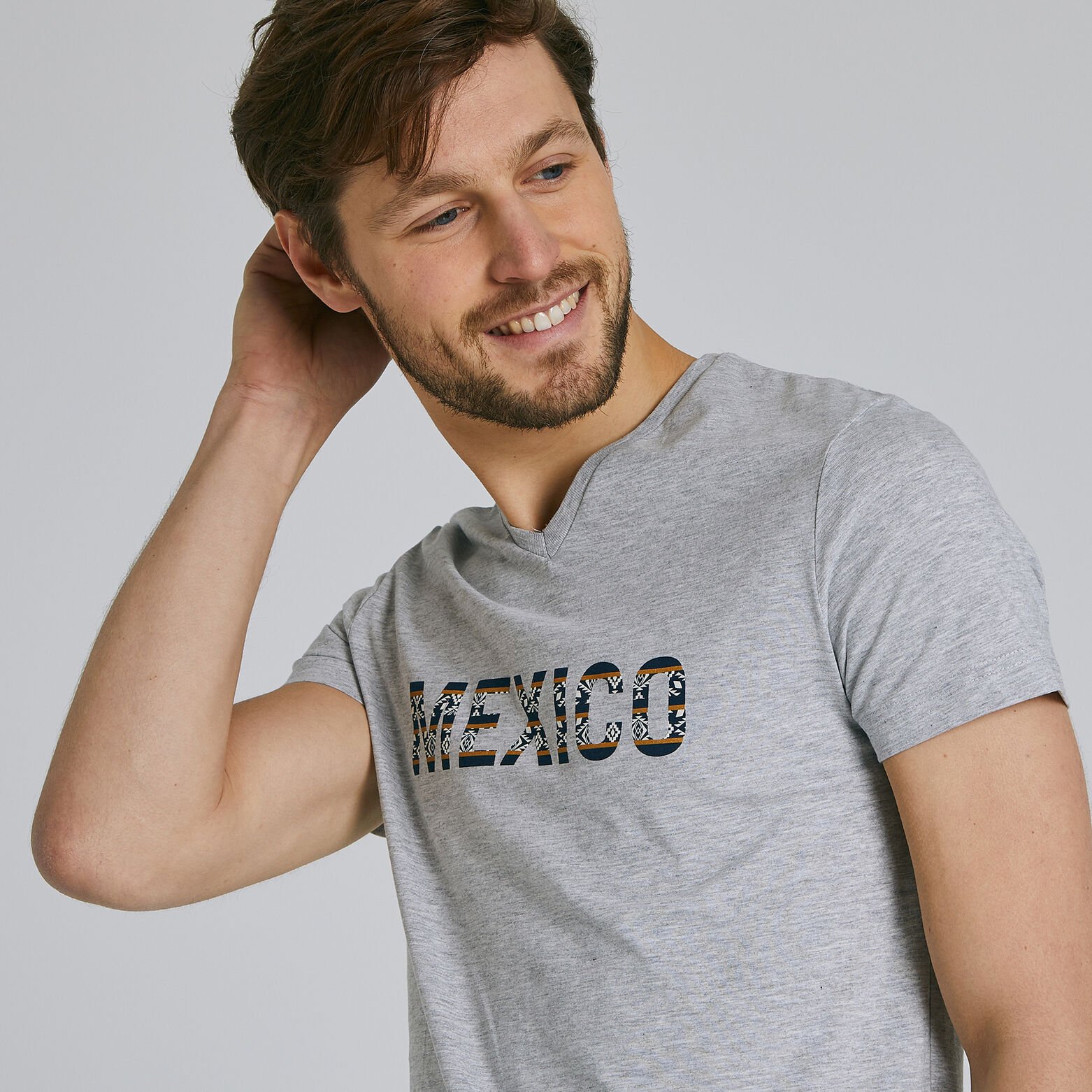 Tee-shirt manches courtes col V message MEXICO