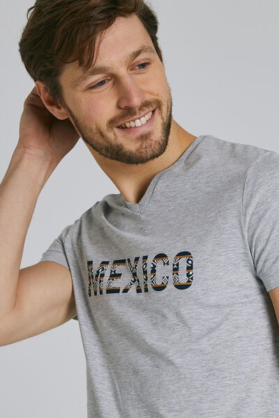 Tee-shirt manches courtes col V message MEXICO
