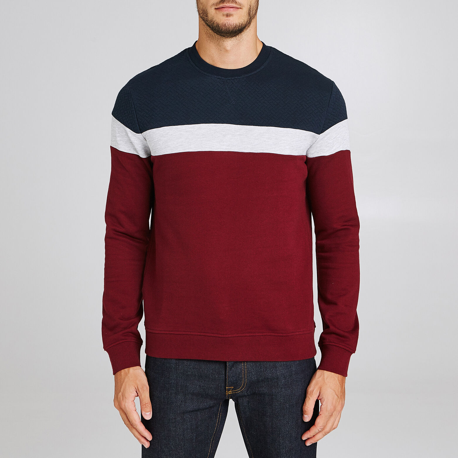 Sweat color block maille fantaisie