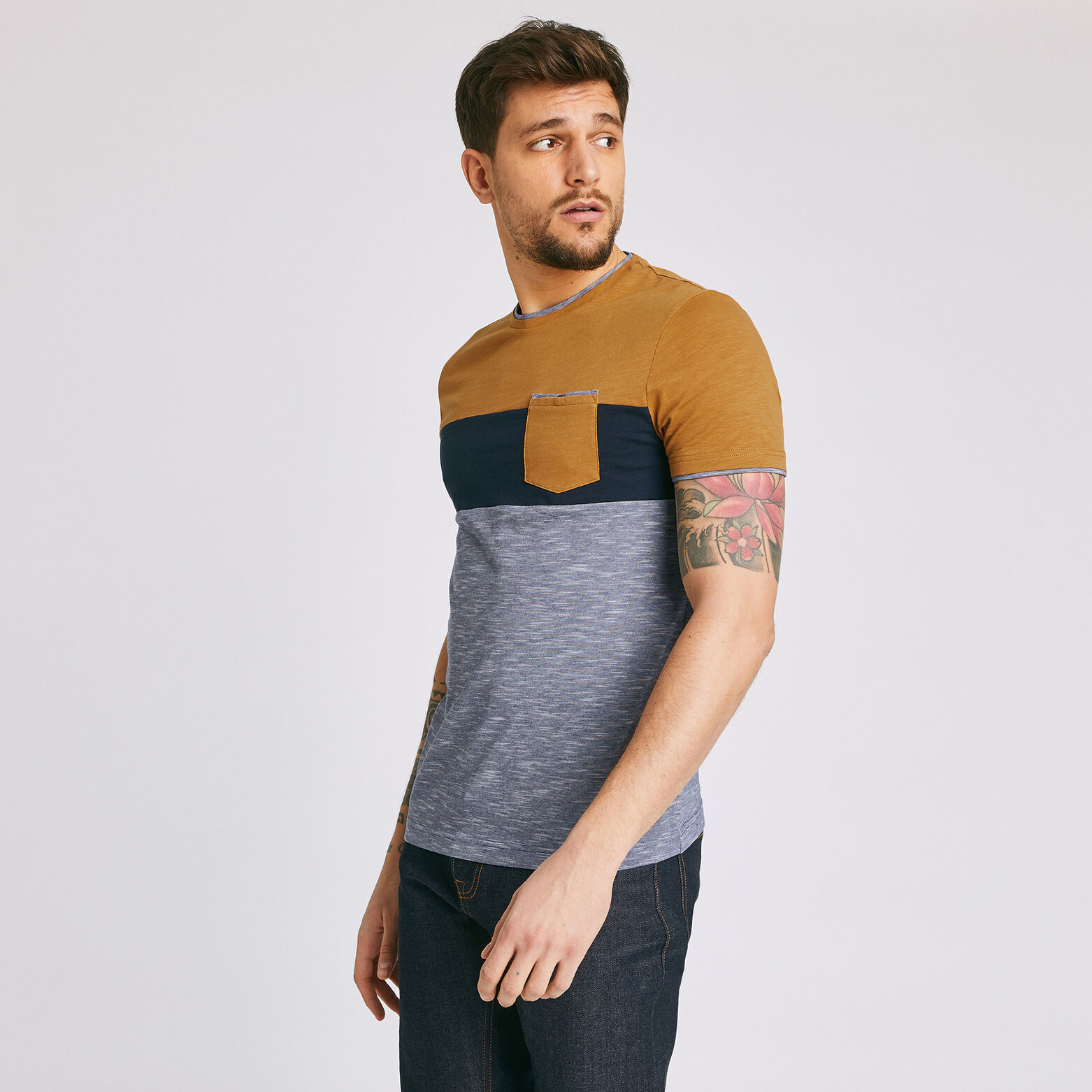 Tee shirt colorblock empiècement poche