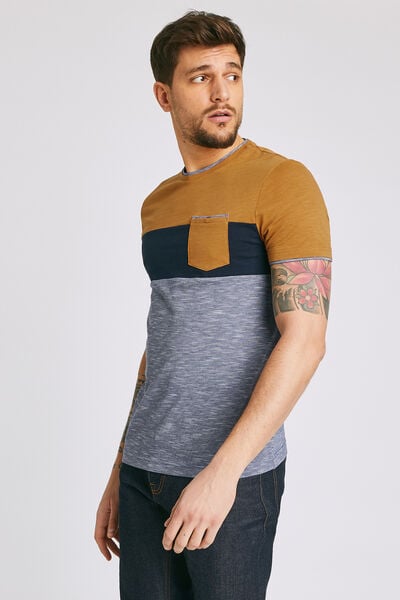 Tee shirt colorblock empiècement poche