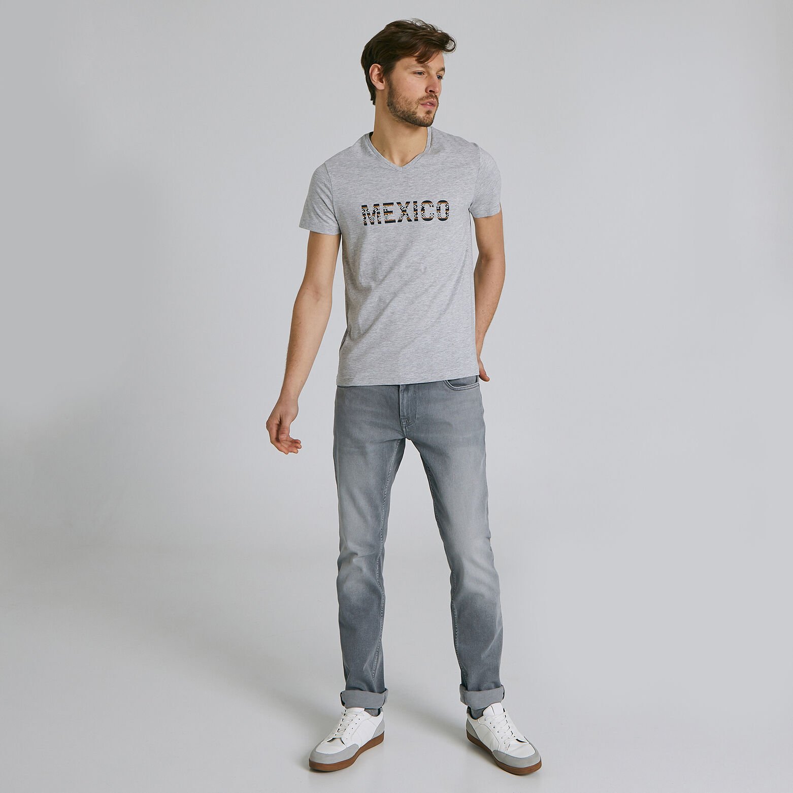 Tee-shirt manches courtes col V message MEXICO