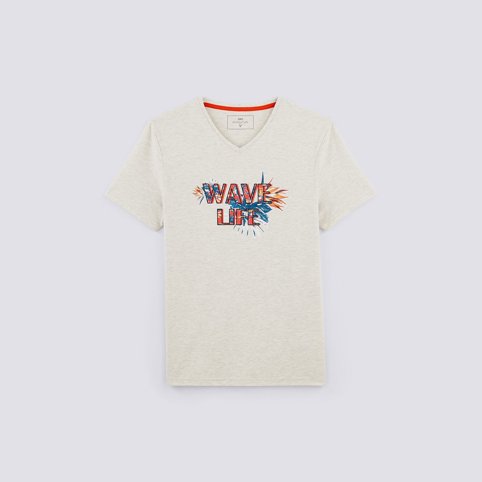 Tee shirt manches courtes col V imprimé WAVE LIFE