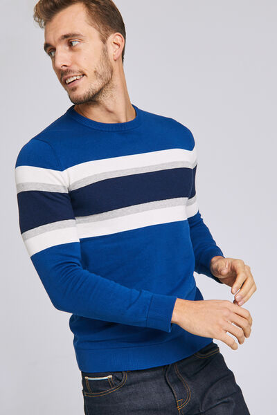 Pull col rond tricolore
