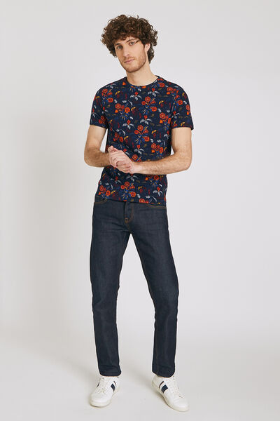 Tee shirt col rond motif feuri
