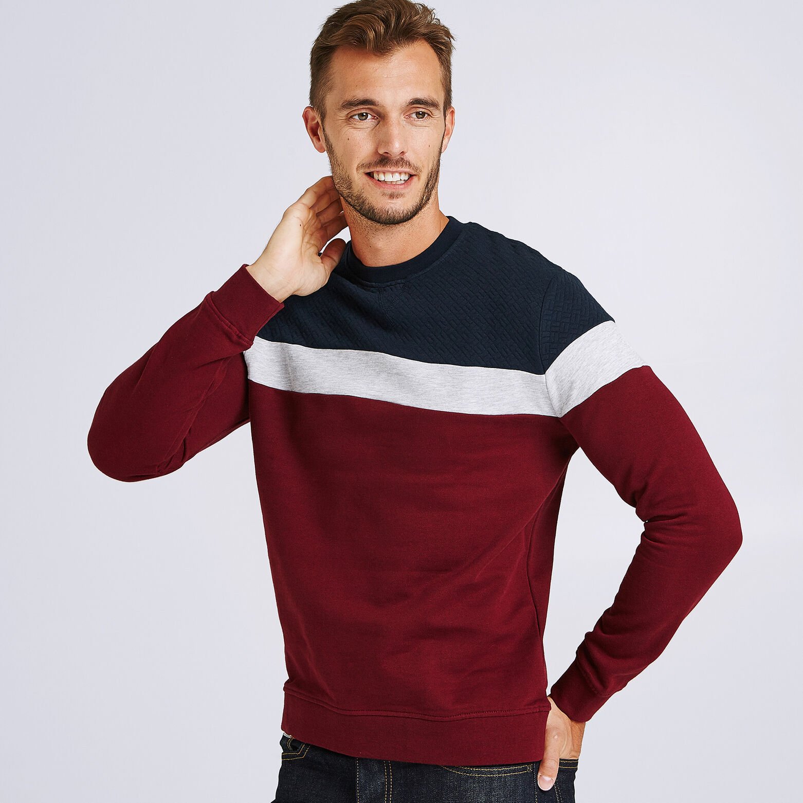 Sweat color block maille fantaisie