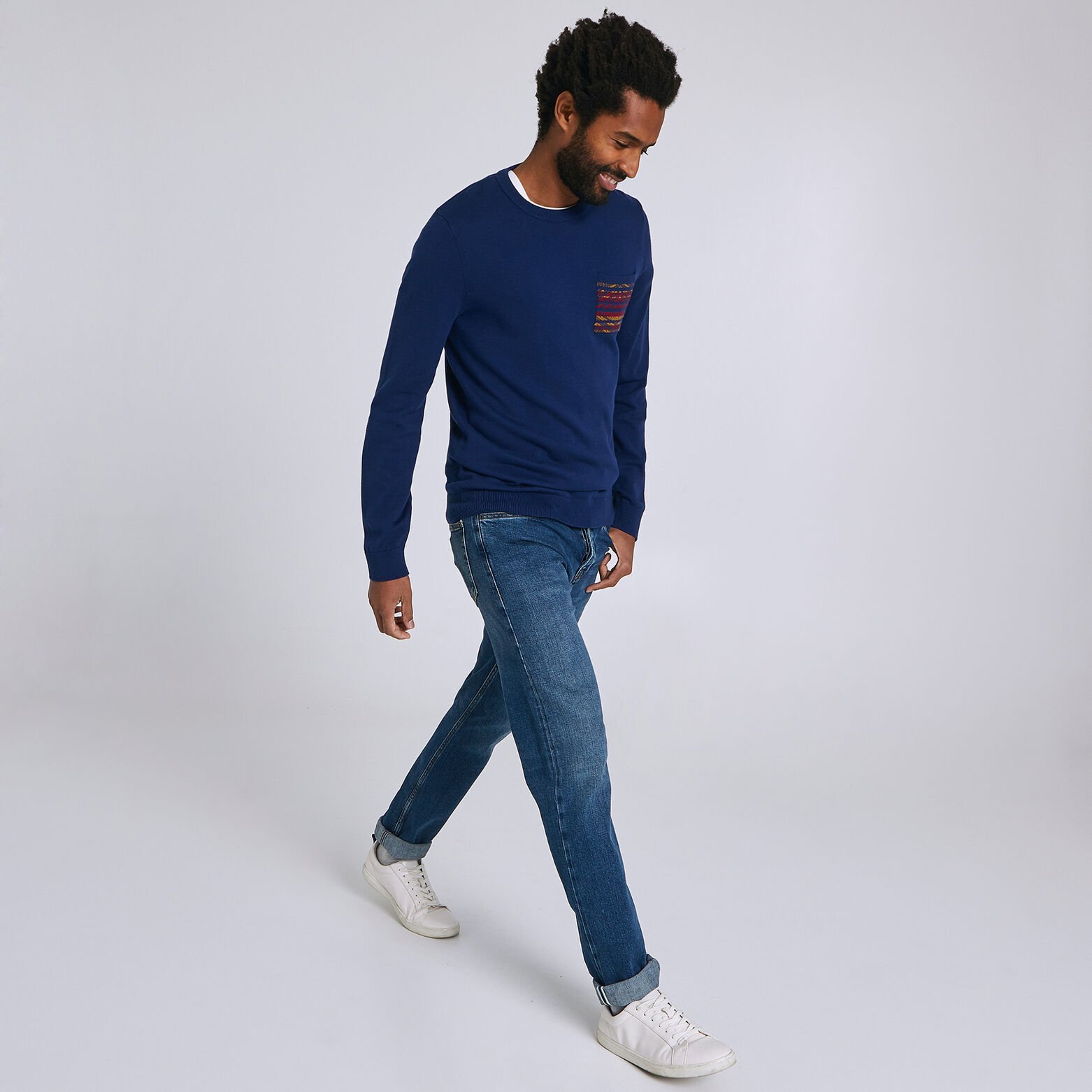 Pull jersey poche Jacquard