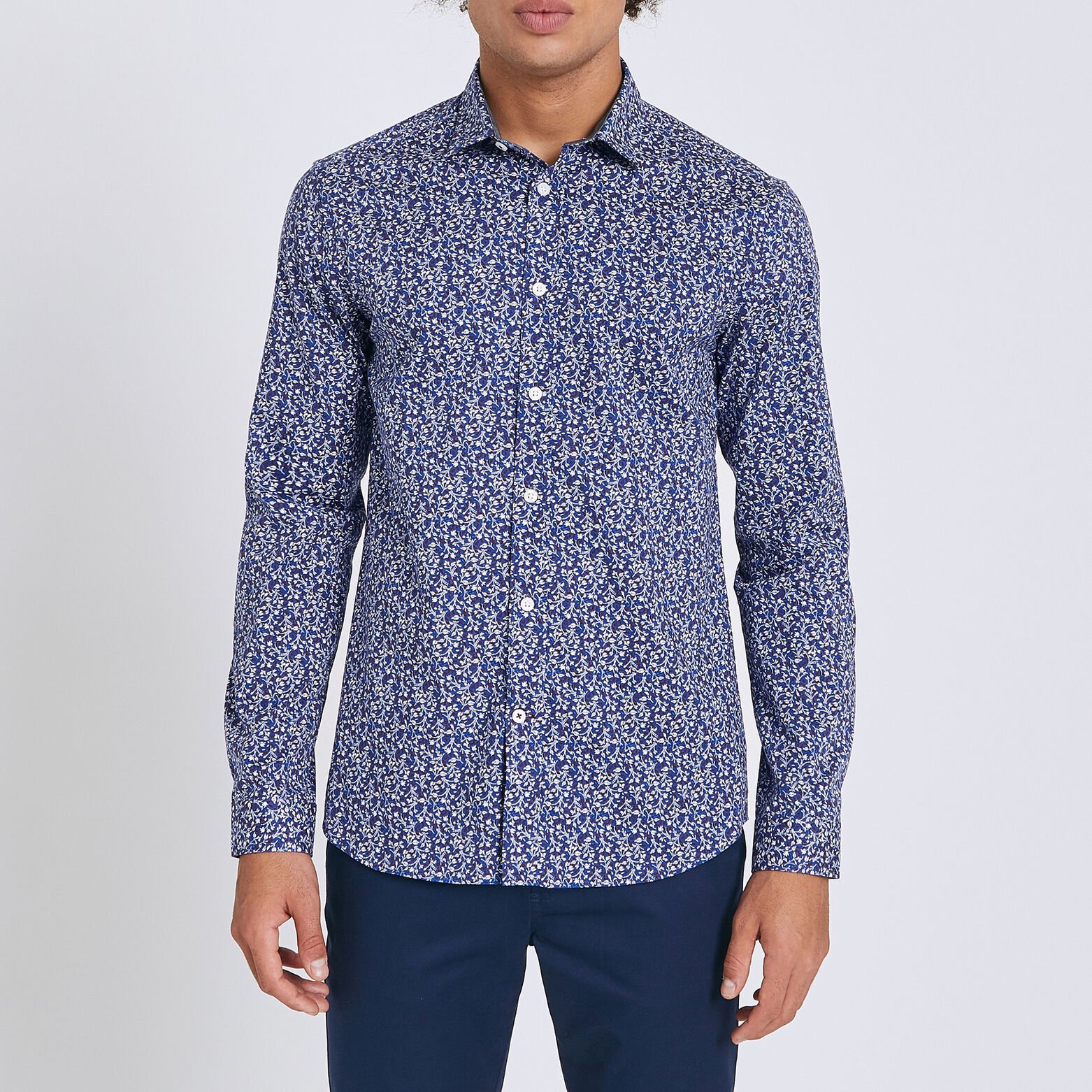 Chemise slim motif floral coton