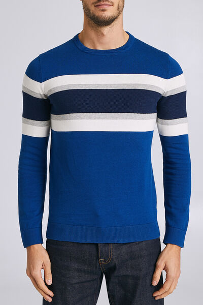 Pull col rond tricolore