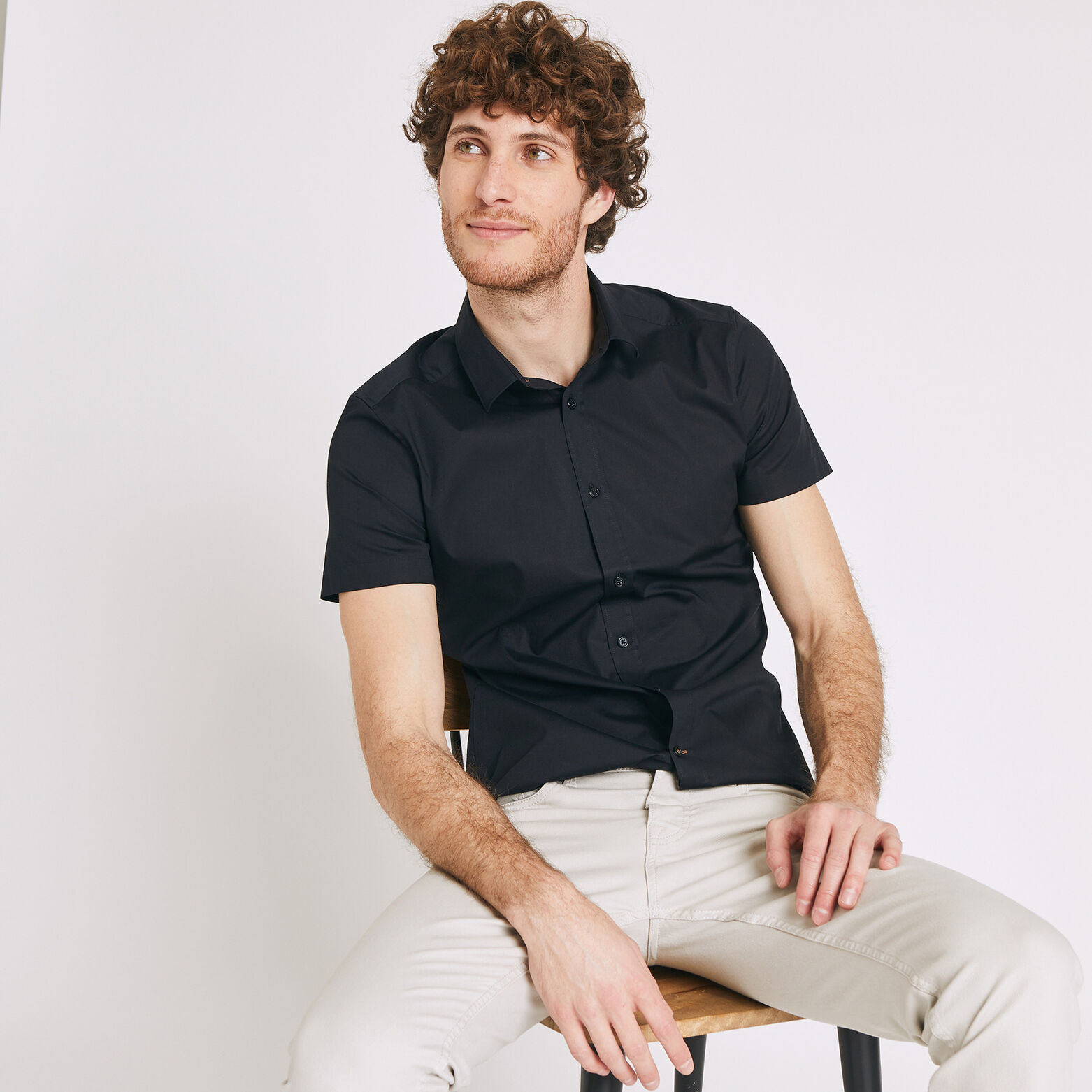 Chemise slim manches courtes unie coton
