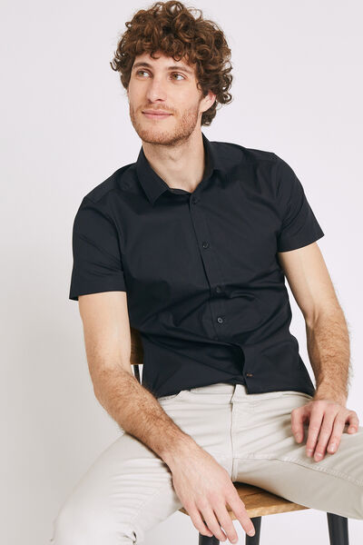 Chemise slim manches courtes unie coton