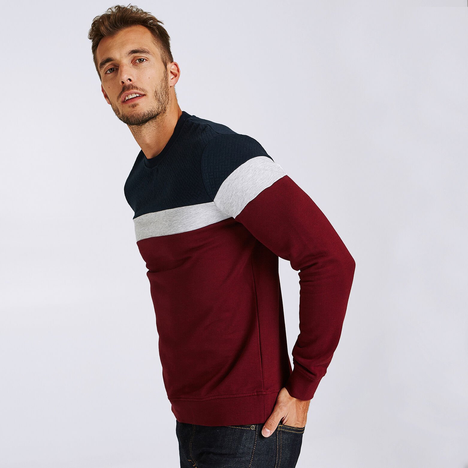 Sweat color block maille fantaisie