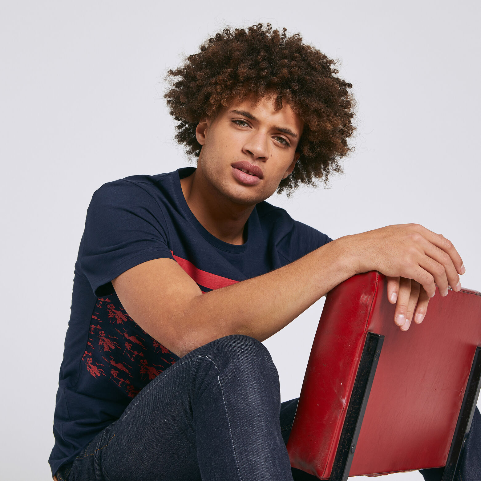 Tee shirt colorblock fantaisie palmiers