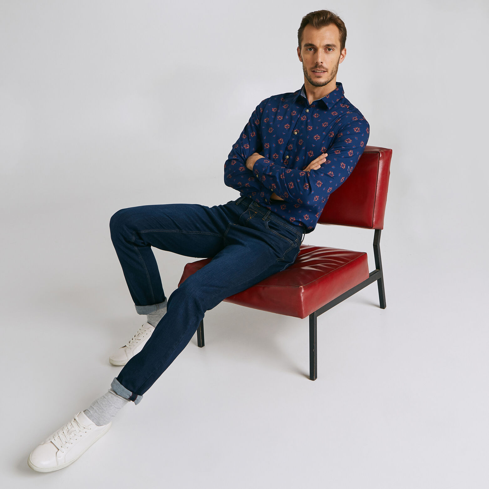 Chemise slim imprimés aztèques coton