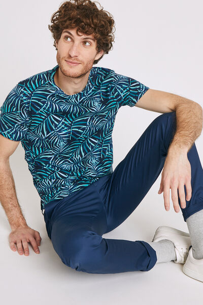 Tee shirt col rond motif feuillage