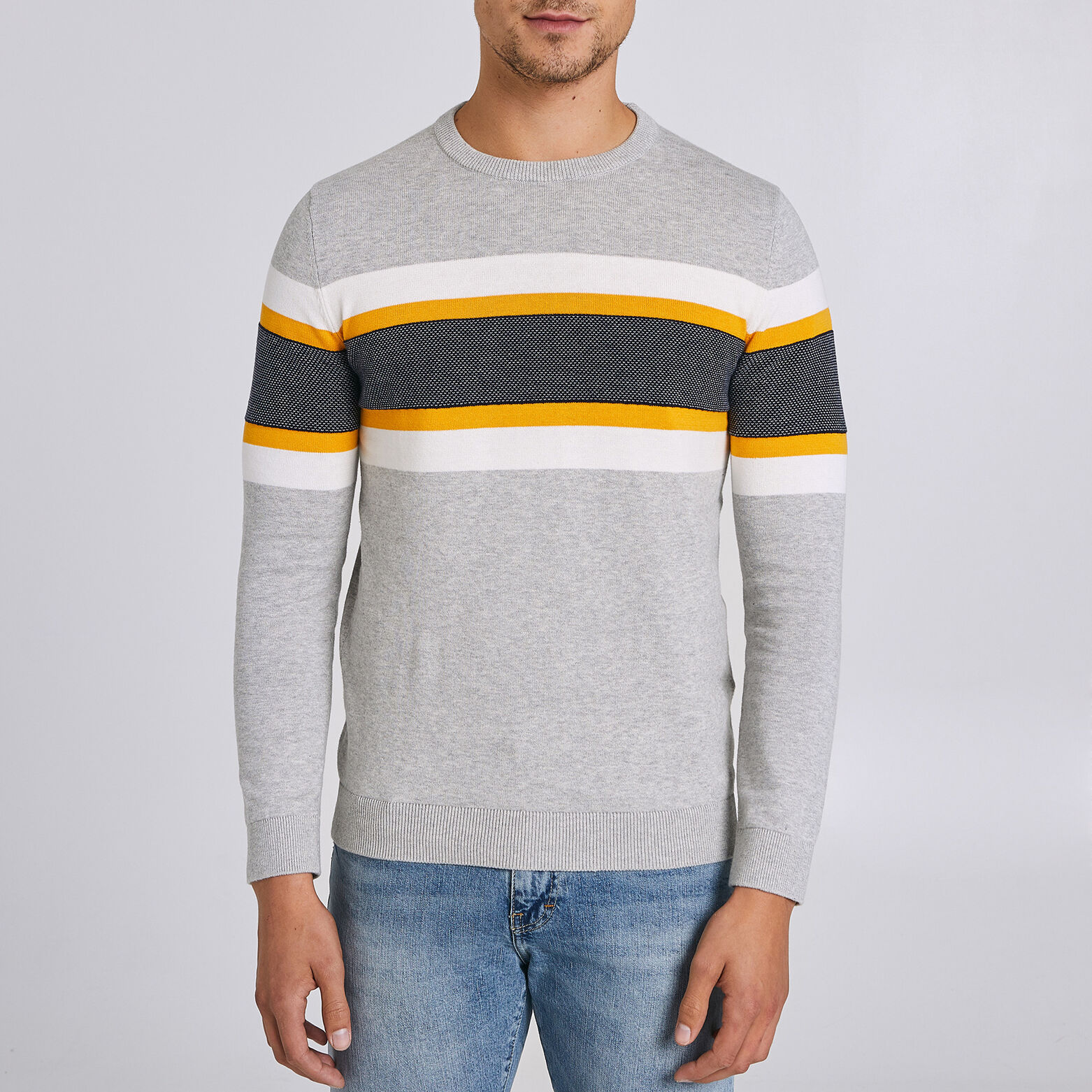 Pull col rond tricolore