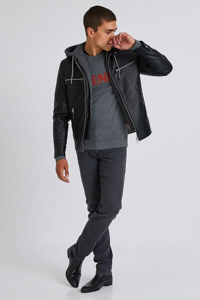 Blouson imitation cuir à capuche
