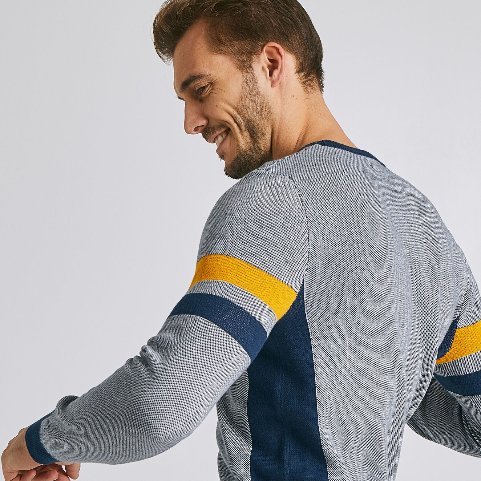 Pull col rond jacquard all-over bandes épaules
