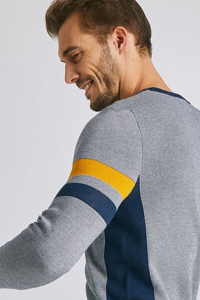 Pull col rond jacquard all-over bandes épaules