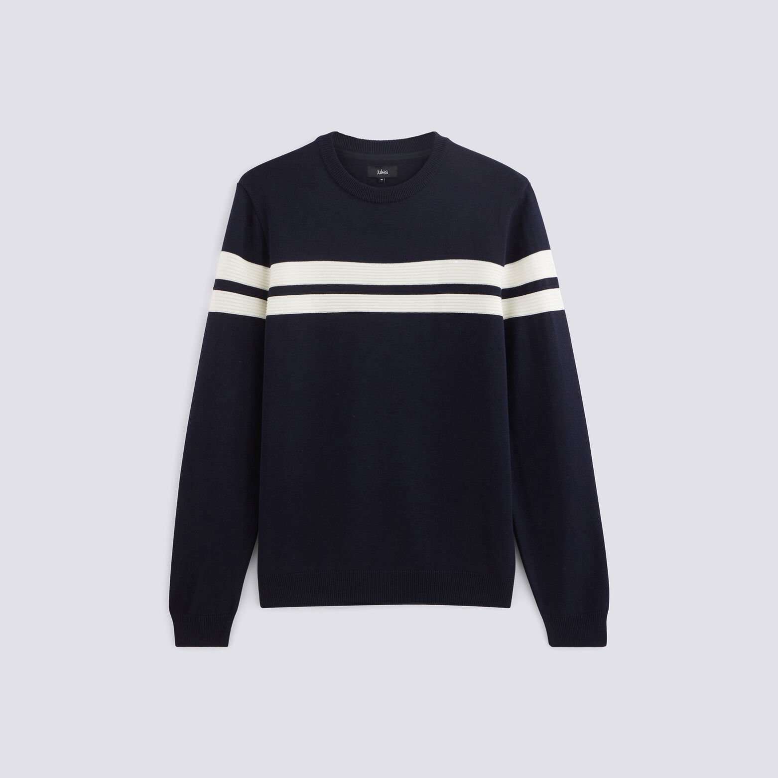 Pull  col rond bandes contrastées