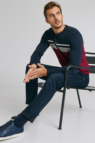 Pull col rond rayé maille fantaisie