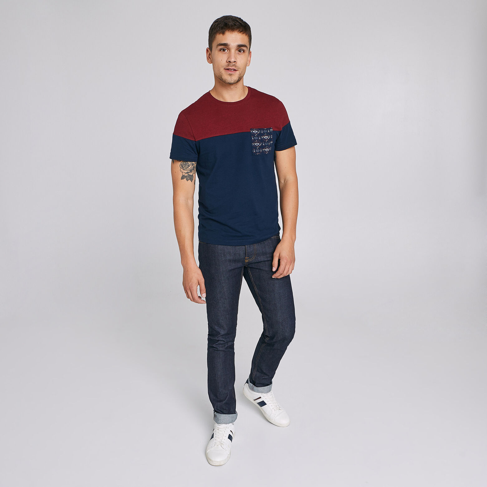 Tee shirt colorblock poche imprimée
