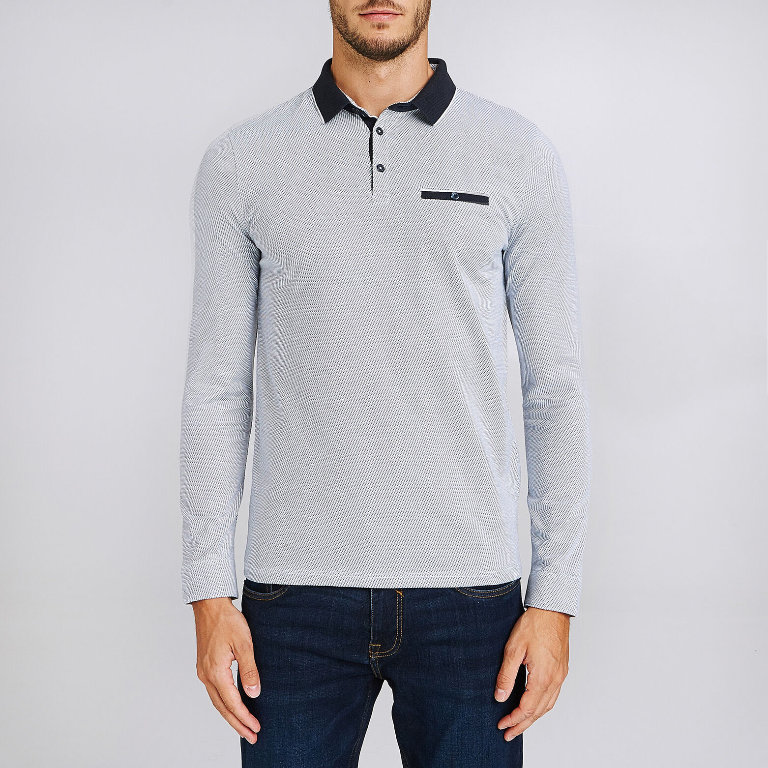 Polo manche longue maille piquée contrastée