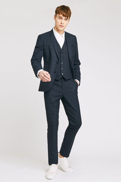 pantalon de costume slim motif carreau fenêtre
