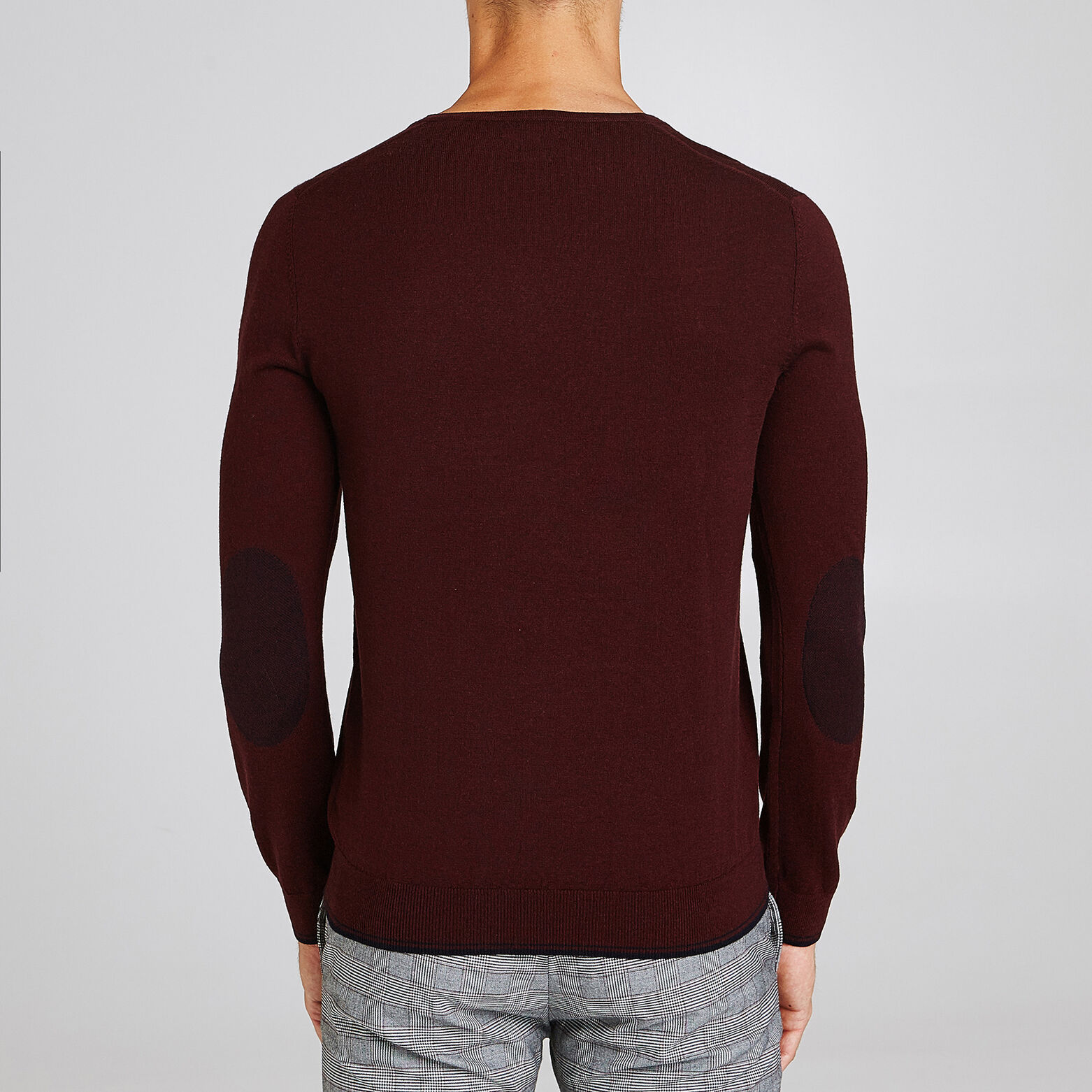 Pull laine mérinos uni col V