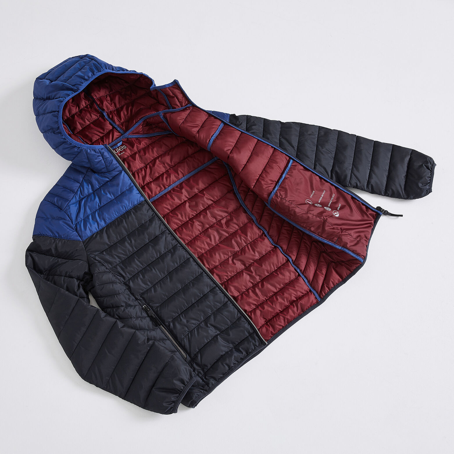 Doudoune déperlante à capuche colorblock