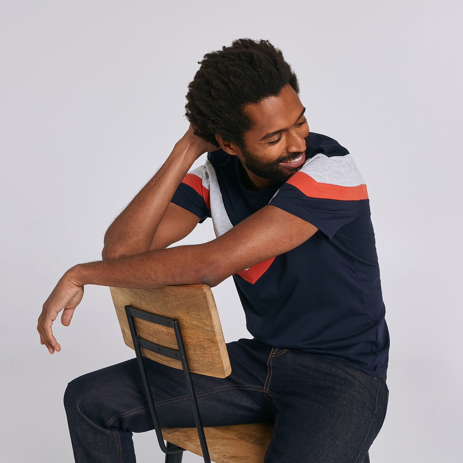 Tee shirt col rond bandes contrastantes