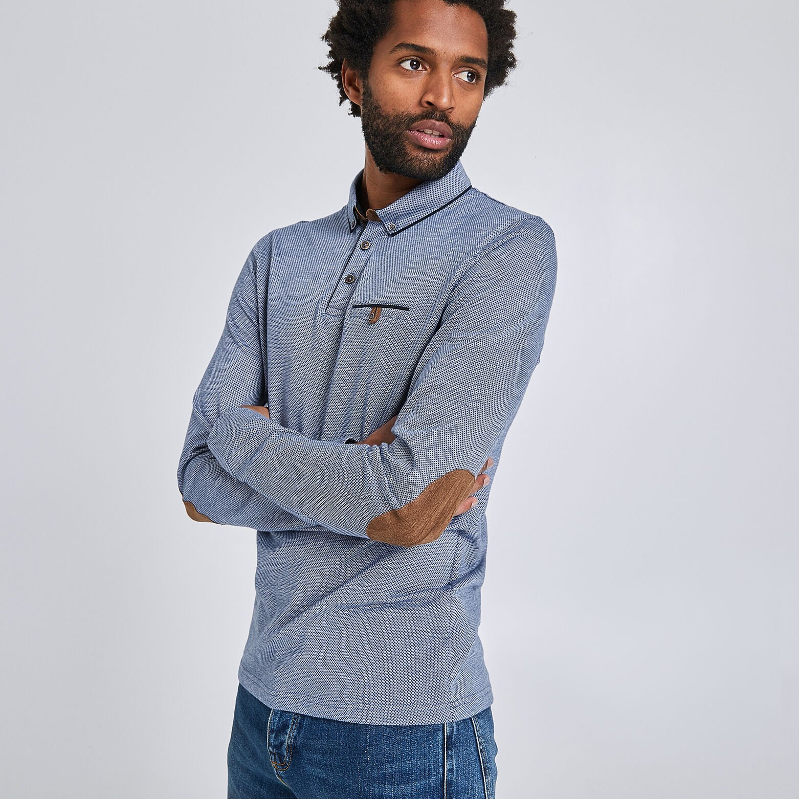 Polo manche longue col boutonné