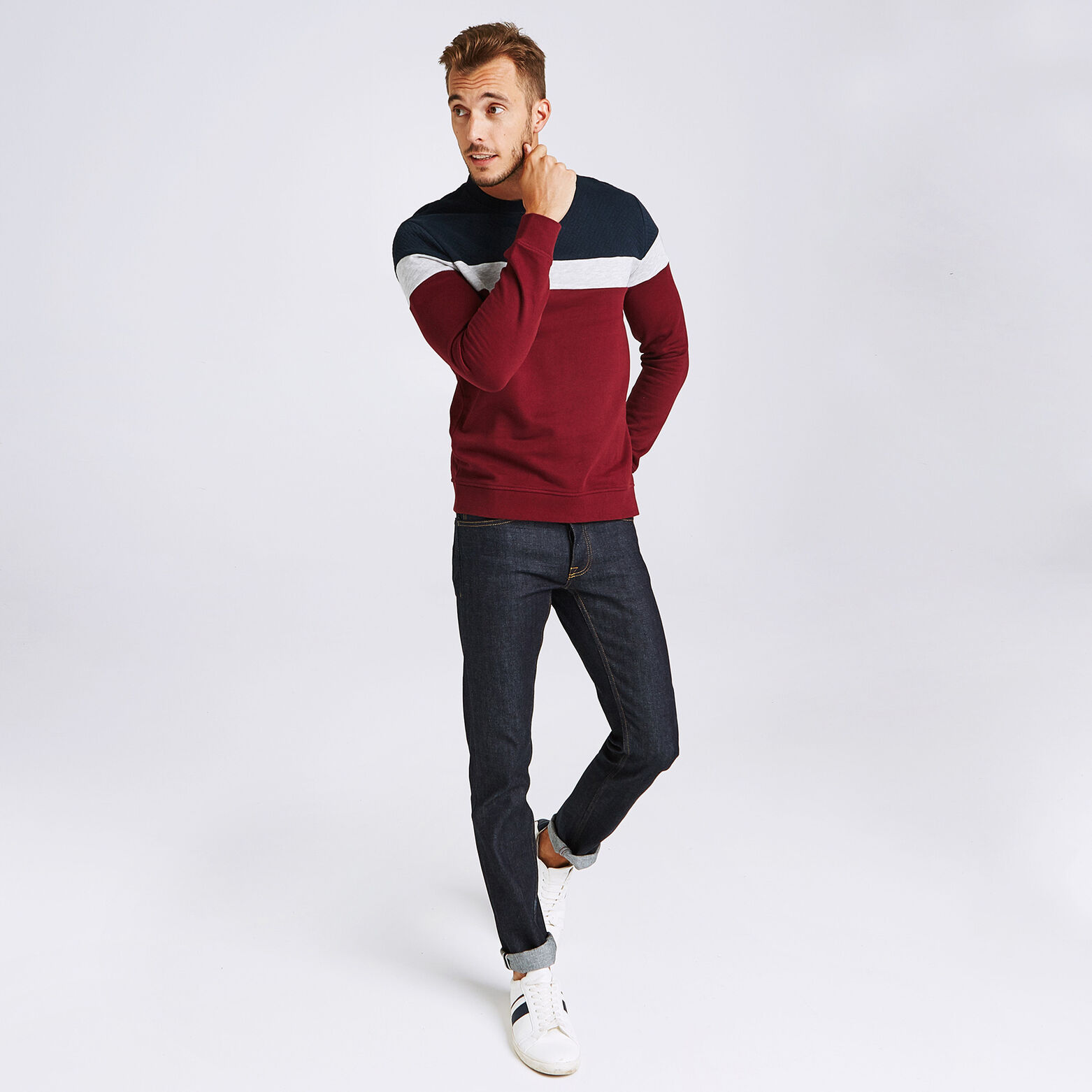 Sweat color block maille fantaisie