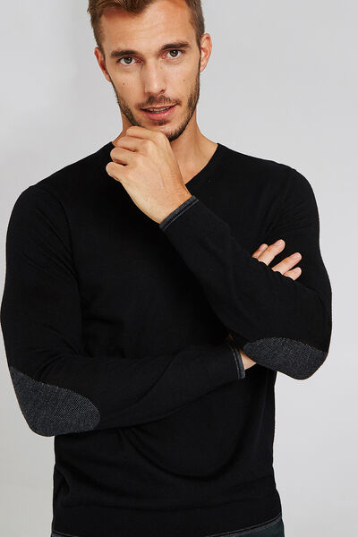 Pull laine mérinos uni col V