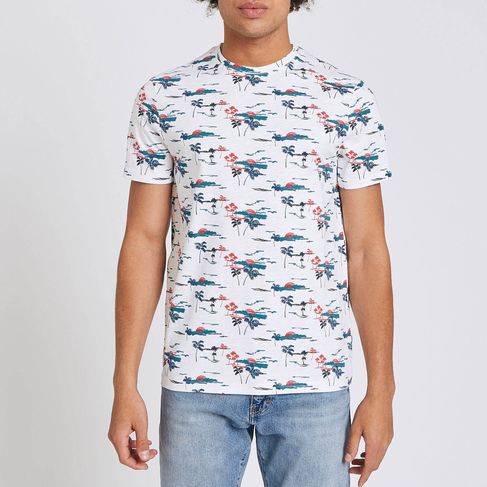 Tee shirt manches courtes imprimé all-over palmier