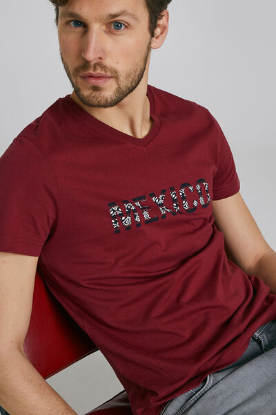 Tee-shirt manches courtes col V message MEXICO
