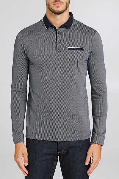Polo manche longue maille piquée contrastée