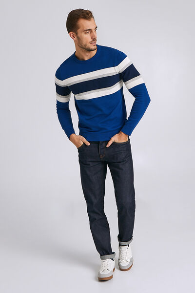Pull col rond tricolore